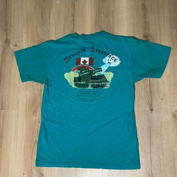 Vintage Oerlikon Aerospace Single Stitch T Shirt. Green. Size Large. - Picture 1 of 9
